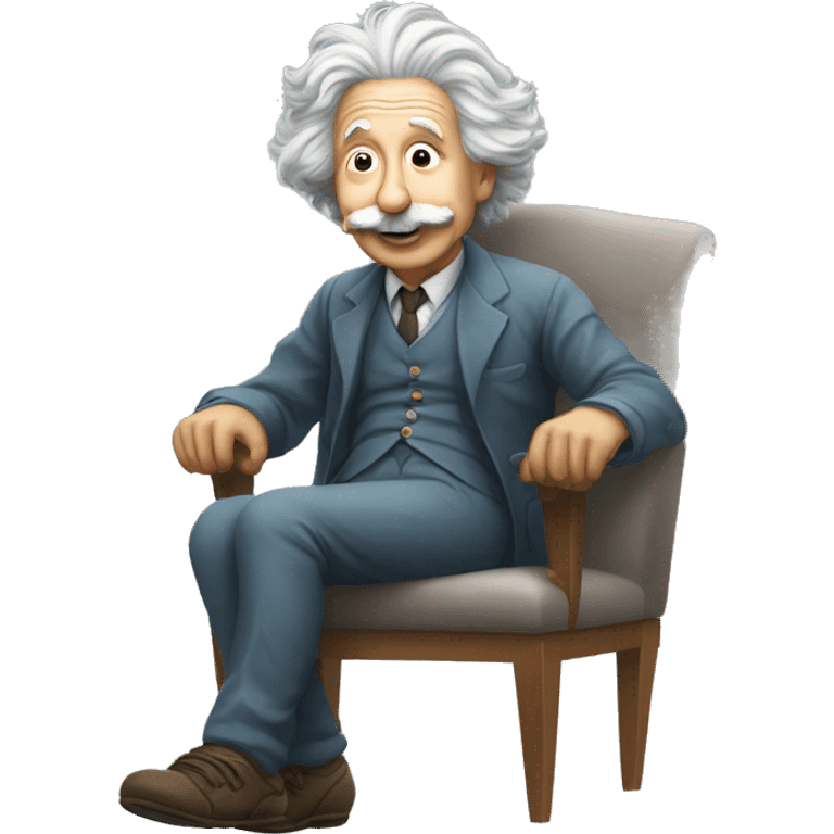 albert einstein super happy listening music while siting on the chair emoji