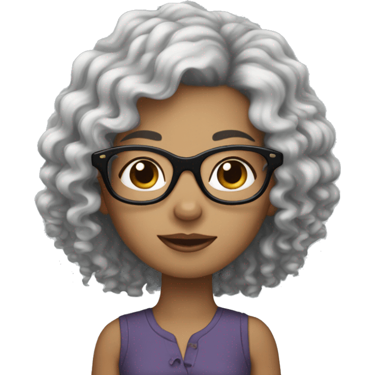 Black Curly haired white girl with glasses holding a yorkie emoji