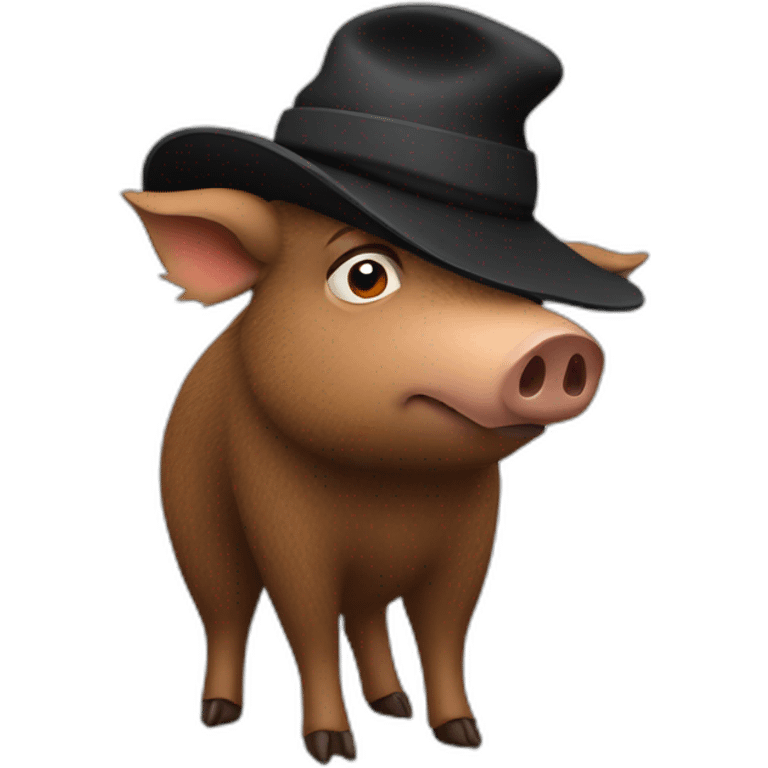 Sad brown boar with stubble in a black winter hat emoji