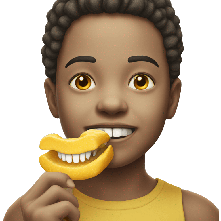 Smile face while eating a yellow bone  emoji