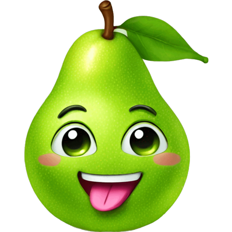 Shiny Green Cute pear with tongue emoji