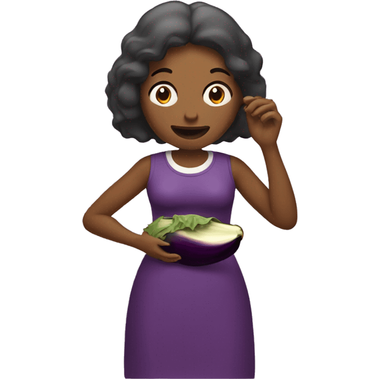 a women eating an eggplant emoji