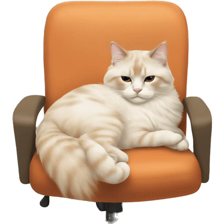 cream and orange ragdoll cat sleeping on an office chair emoji