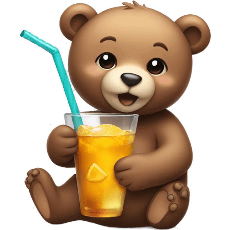 Cute bear grabbing a glass with a straw emoji