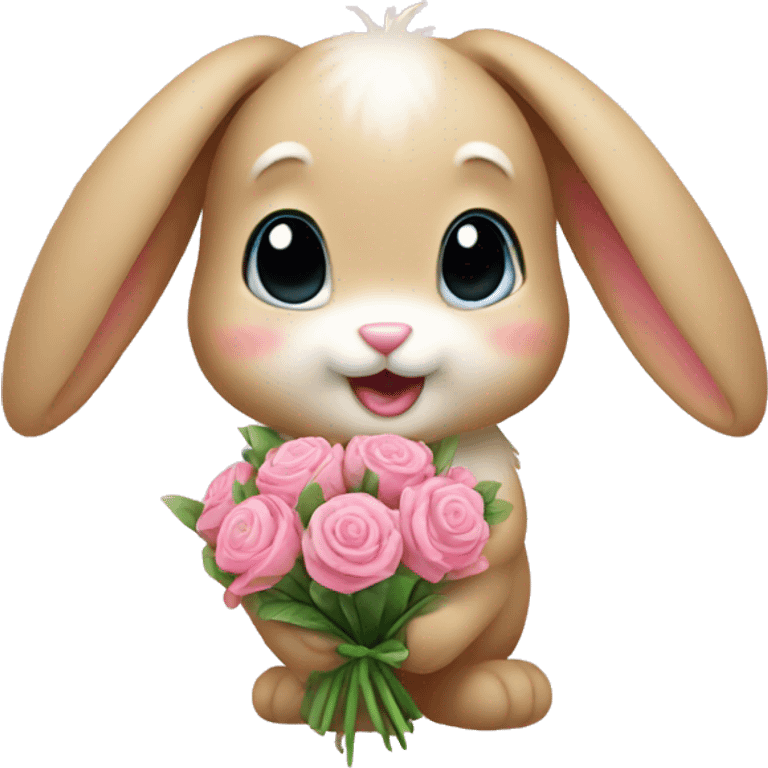 Bunny with a pink bow and a bouquet  emoji