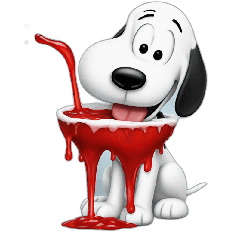 Snoopy with red juice on face dripping from mouth, angry emoji