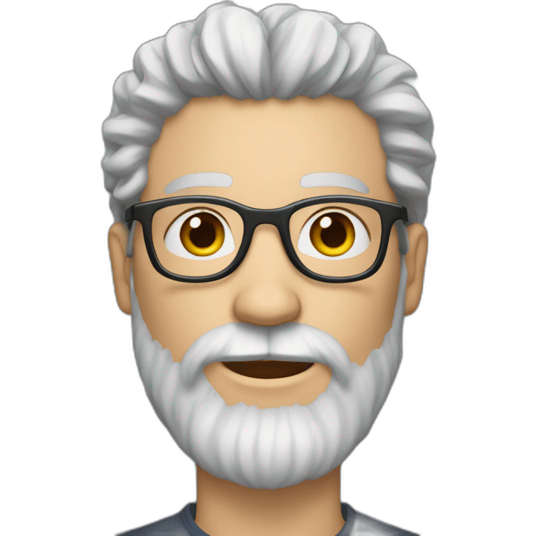 white-skinned man with very long gray and brown hipster beard and curly brown hair with gray temples and glasses emoji