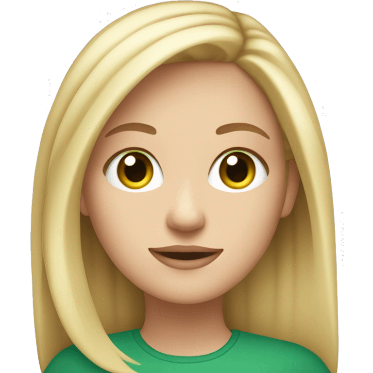 white girl with blonde straight medium length hair and green eyes, and apple laptop emoji