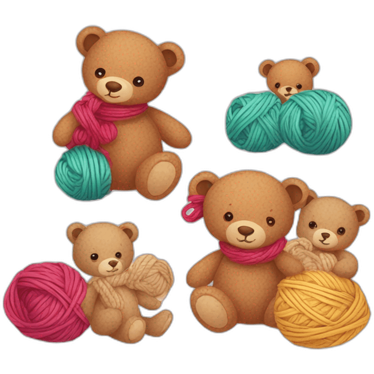 An illustration of a set of teddy bears and knitting yarn. A hand-drawn drawing. Vector illustration. Cartoon illustration, children's - emoji