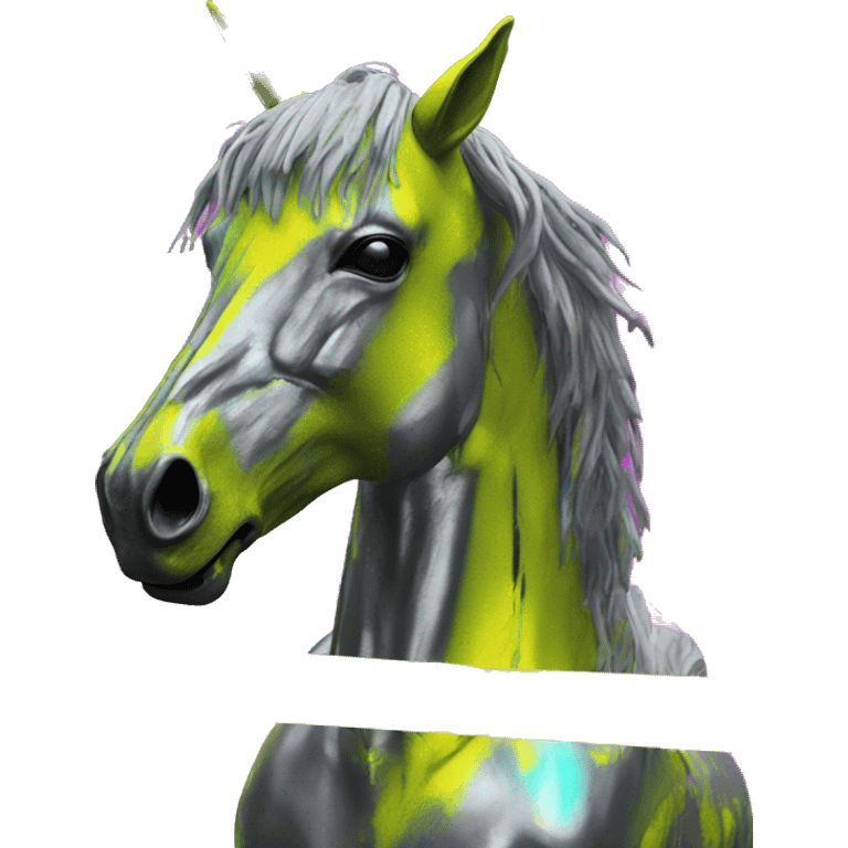 .Zombie_ Vaporwave black holographic oilslick zombie unicorn yellow caution tape graffiti Pegasus emoji