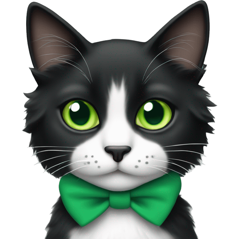 fluffy tuxedo cat with green eyes and green collar emoji