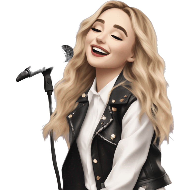 “Sabrina Carpenter in a stylish outfit, singing on stage with a confident pose and bright stage lighting.” emoji