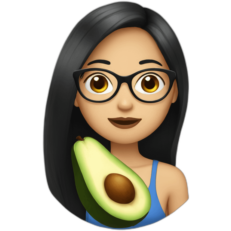 girl-long black hair-with glasses-eating avocat emoji