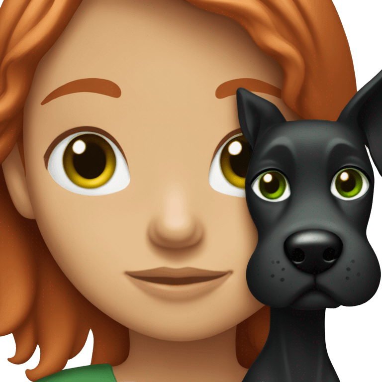 “Red-haired girl with green eyes hugging her black dog” emoji