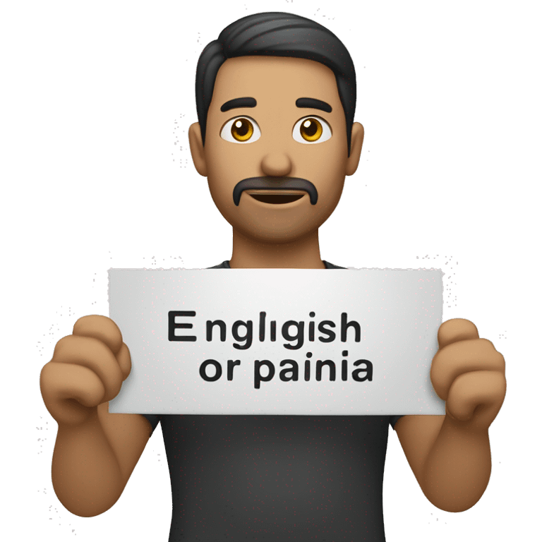 A person holding a sign that says "English or spanish" emoji