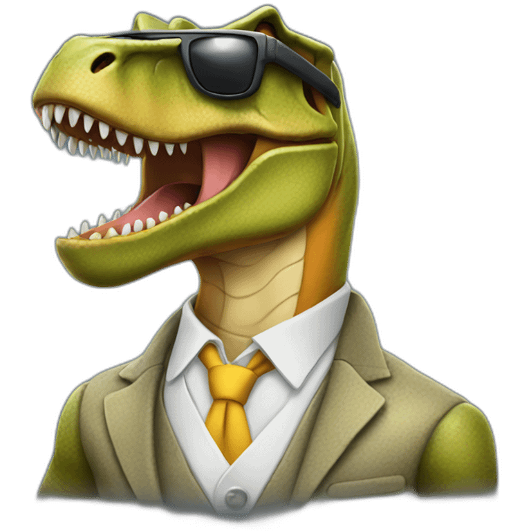 t-rex with suit and sunglasses emoji