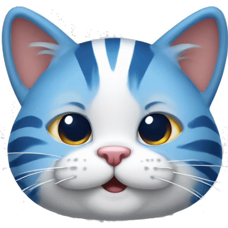 big blue and white striped cat with a smile emoji