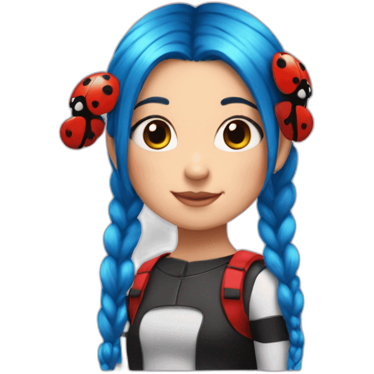 girl with blue hair pigtails and ladybug suit emoji