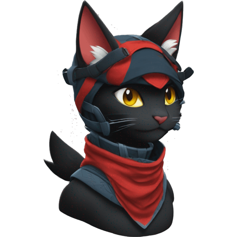 Edgy Shy Anthro Samurai cool pretty dark Litten-Pokémon-cat-fursona-animal techwear bandana emoji