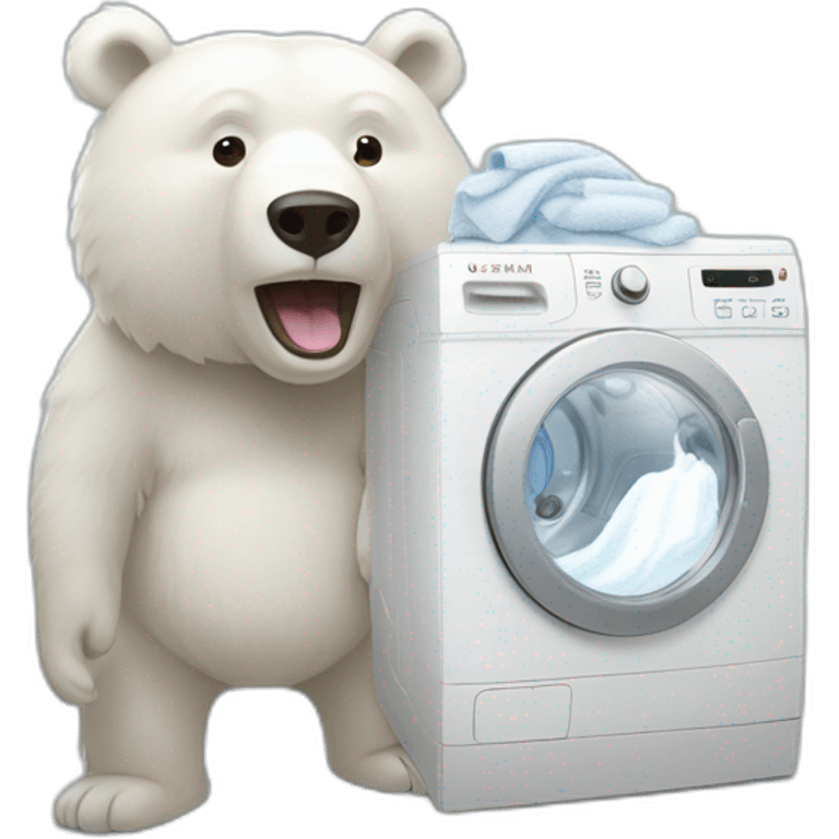 Un ours blanc anthropomorphe qui repasse du linge emoji