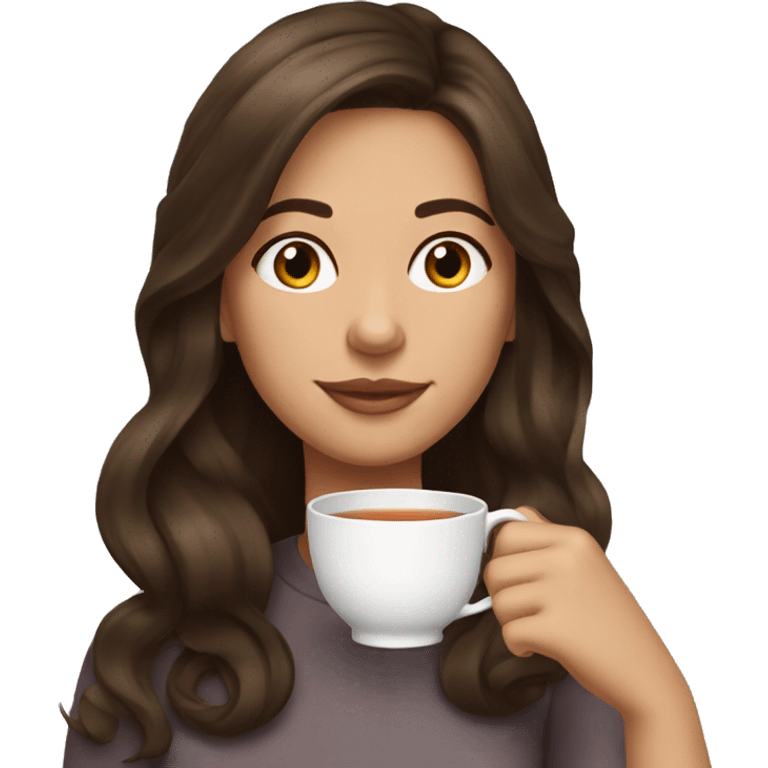 Girl sipping tea brunette hair emoji