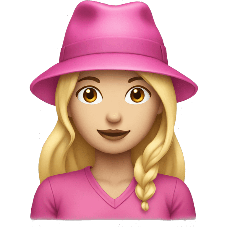 Blonde girl with pink hat who think emoji