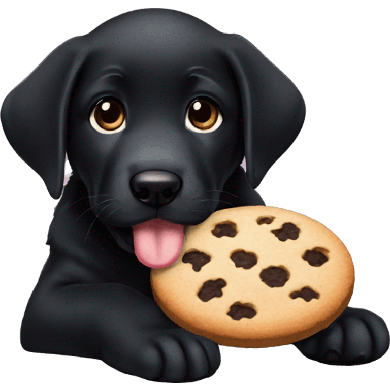 black labrador puppy eats cookie emoji