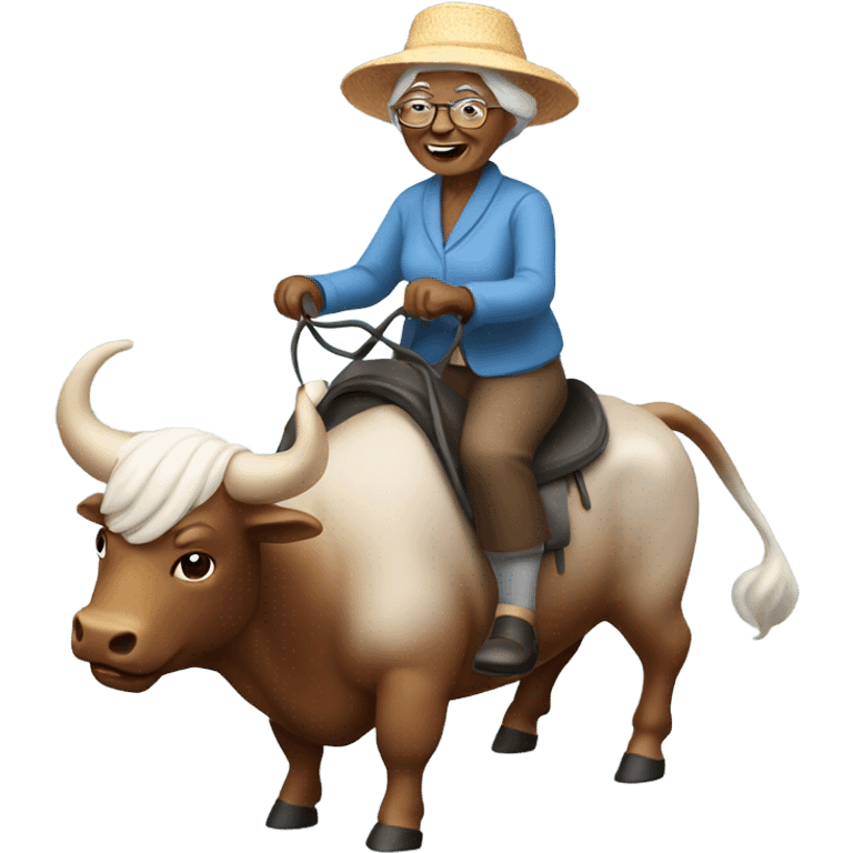 grandma riding a bull emoji