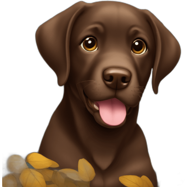 Chocolate labrador puppie in a forest emoji