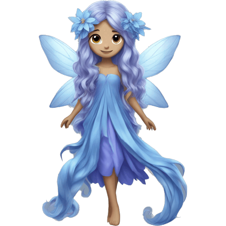 Beautiful, blue flower, fairy, blue, silver, purple, long hair, big wings emoji