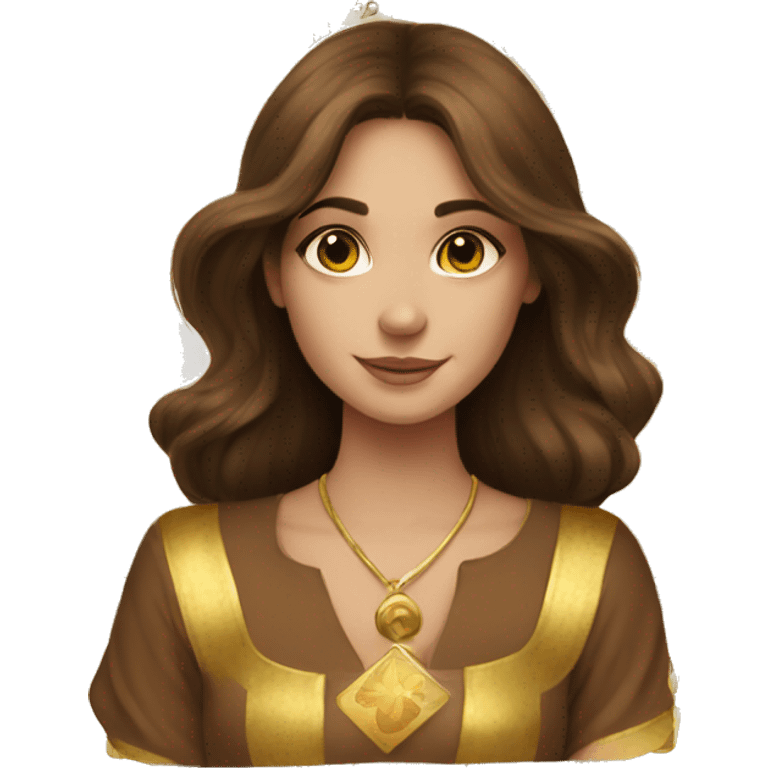 Brown hair beautiful girl with brown tarot gold cards emoji