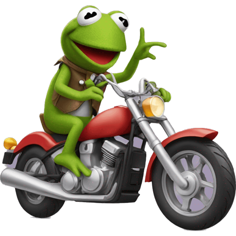 Kermit the frog riding a motorcycle emoji