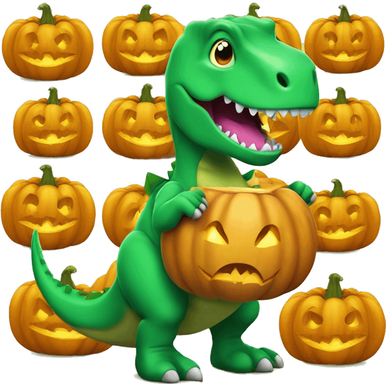 Cute green T-rex inside a halloween pumpkin  emoji