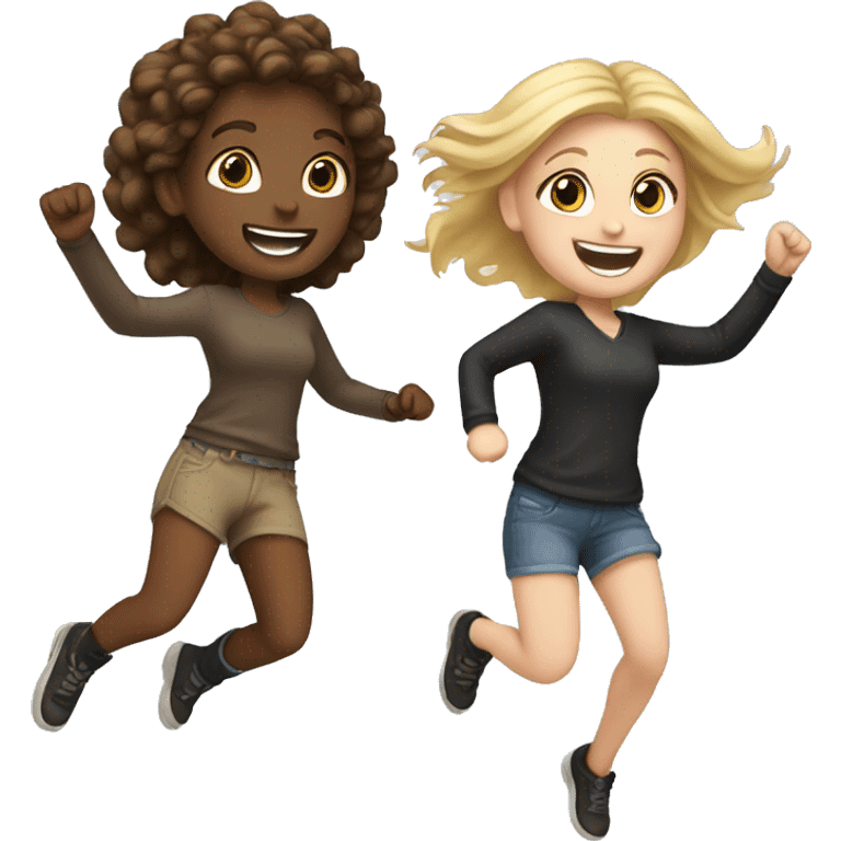 two white girls jumping (blonde+brown hair) emoji