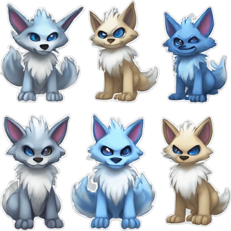 Cute Protogen-vernid-sergal-wickerbeast-fantasy-animal-fursona griffsnuff & LiLaiRa & Falvie full body white and light blue fur sticker emoji