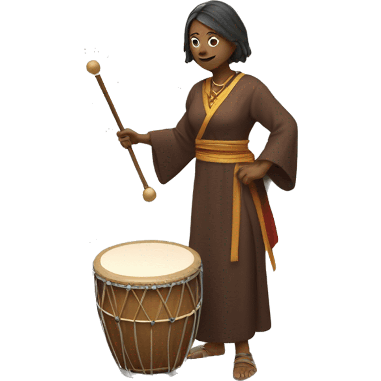 Woman in long robed drumming a hand drum with a beater emoji