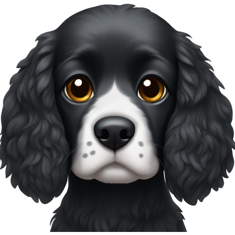 Small completely black spaniel with black fur on his whole face and white fur only on his chest emoji