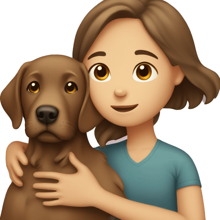 Brown Labrador hugging with a girl with brown hair   emoji