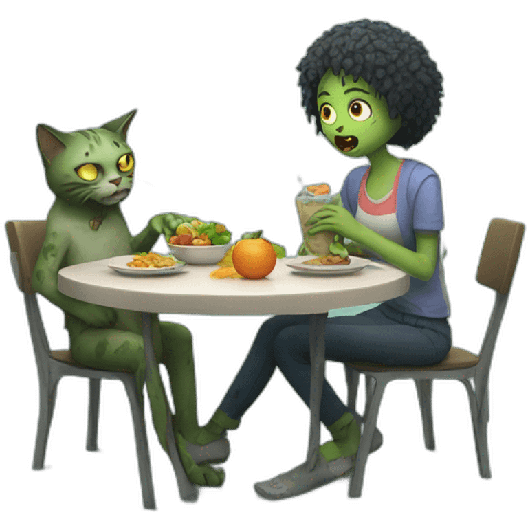 a zombie having a lunch with a cat emoji