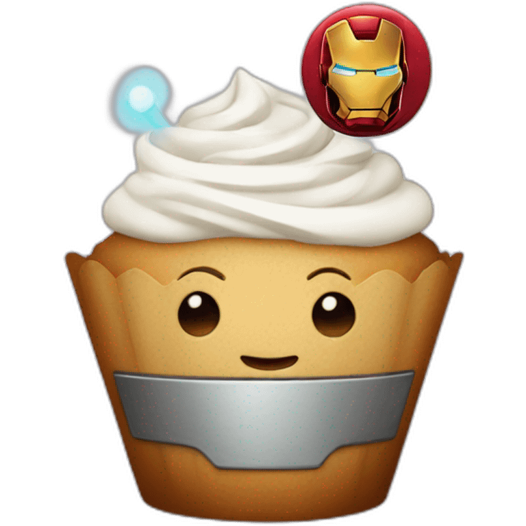 Happy cupcake with iron man  emoji