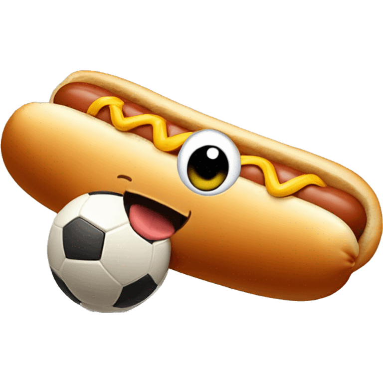 Hot dog with a cute face playing soccer emoji