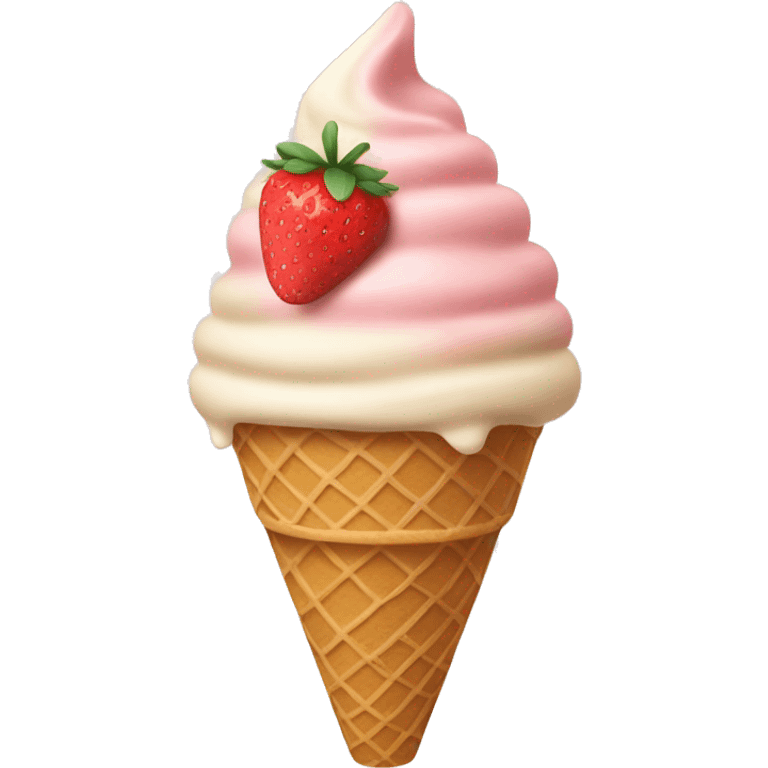 Cream and strawberry ice cream with beige cone aesthetic emoji