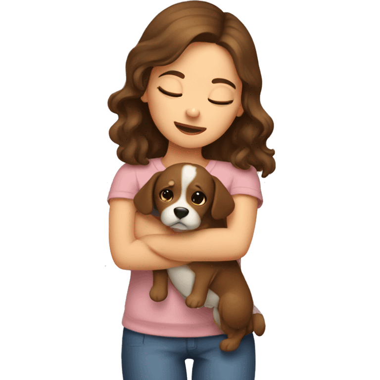 Brown hair girl with eyes closed hugging dog emoji