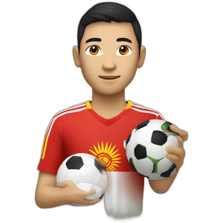 Soccer's player from kyrgyzstan holds the world world cup emoji