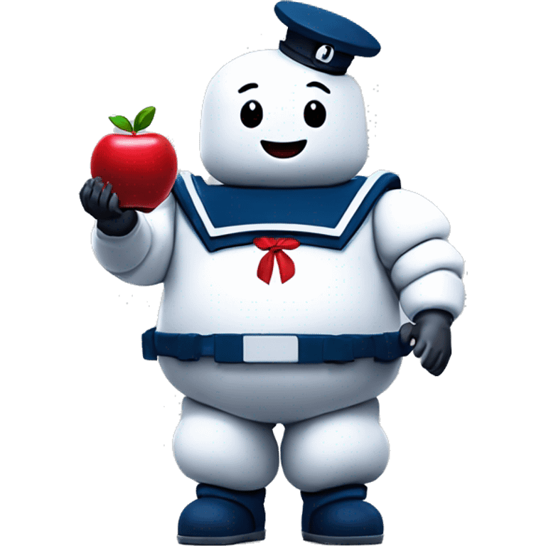 Stay puft marshmallow man ghostbusters friendly no collar holding an apple emoji