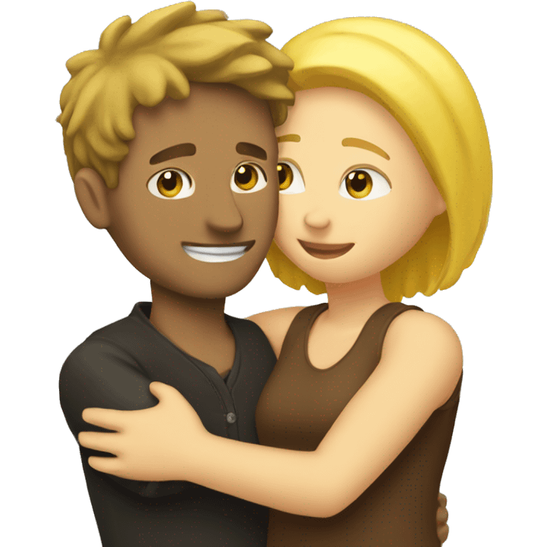 Yellow hair man hugging a brown hair woman emoji