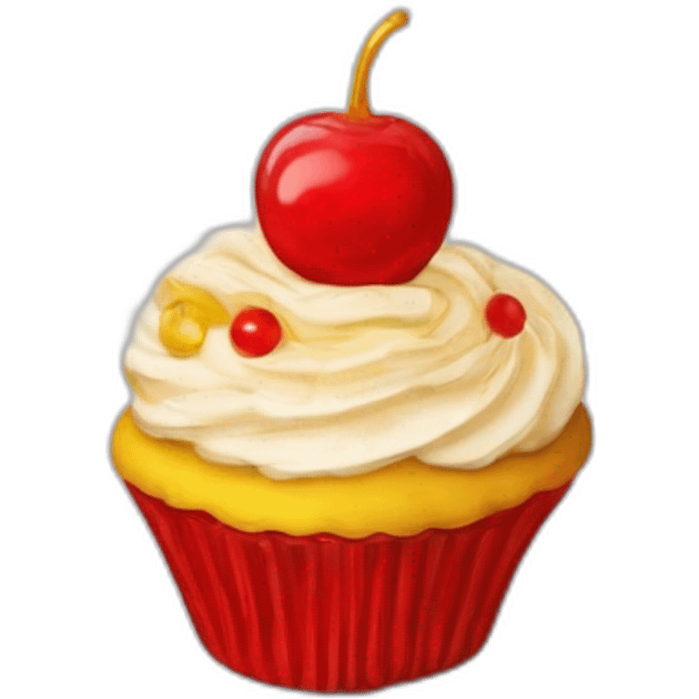 Happy red and gold cupcake  emoji