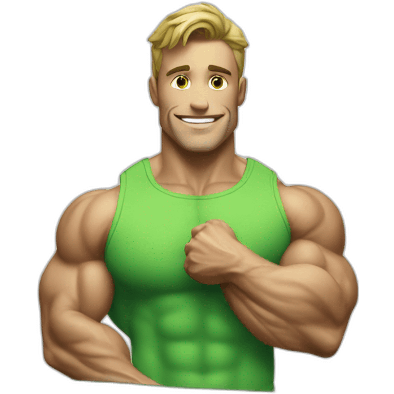 REALISTIC GREEN COLORED BOOK WITH THE PHOTO OF A BODY BUILDER ON IT'S FRONT COVER emoji