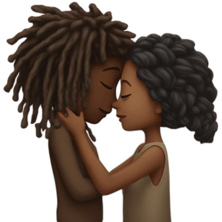 Black boy with dreads covering face kissing brown girl emoji