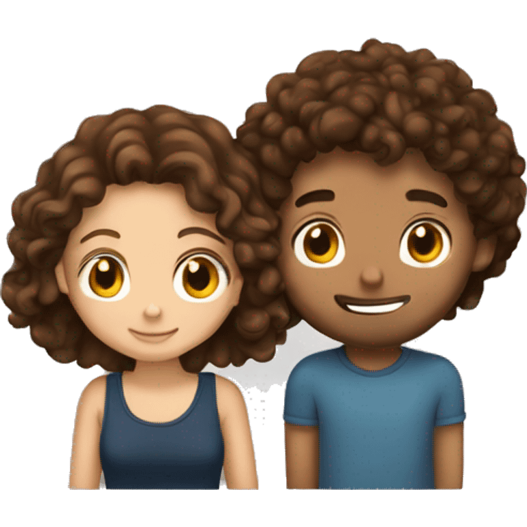 brown haired girl hugging her curly haired brunette boyfriend  emoji